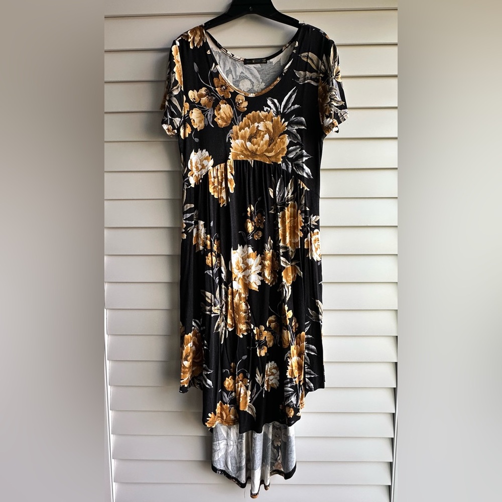 Floral Black and Yellow Maternity High-Low Dress